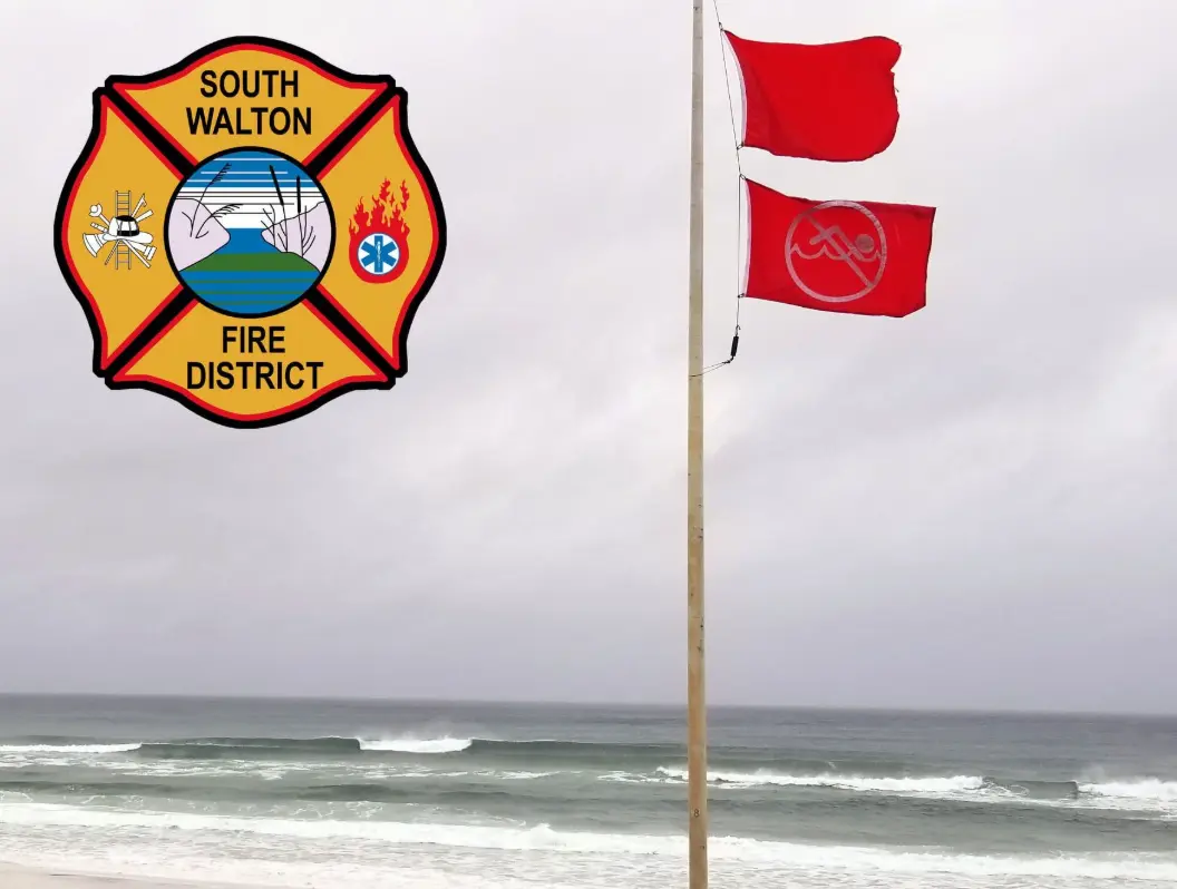 Red warning flag flying over Fort Walton Beach signaling high hazard surf conditions