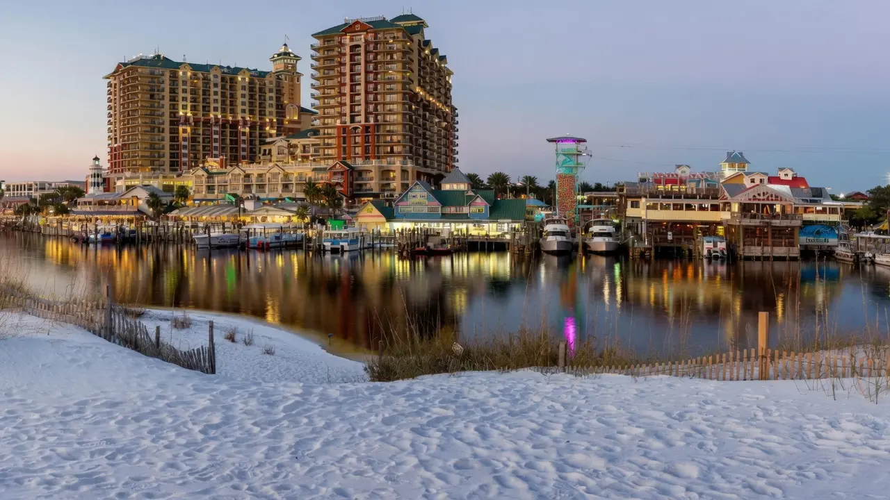 HarborWalk Village shops on the Destin harbor boardwalk
